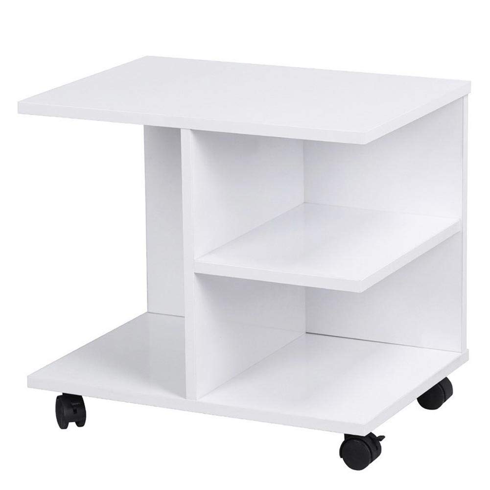 BAKAJI Mesa de café para salón multifunción Mesa sofá Porta TV revistas mesita de Noche con Ruedas de Madera melamina (Blanco)
