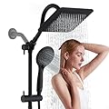 HOMELODY 8" High Pressure Rainfall Shower Head with Handheld Spray Combo, 3 Setting, 5-Spray, 15 Inch Adjustable Curved Shower Extension Arm, Matt black