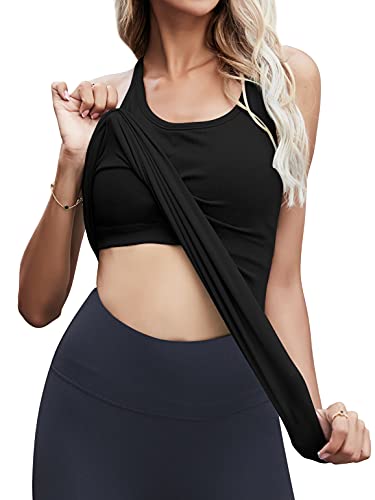 Maintain Vigour Seamless Workout Tank Tops with Built in Bra Racerback Yoga Tops Slim Fit Gym Clothes Black Large