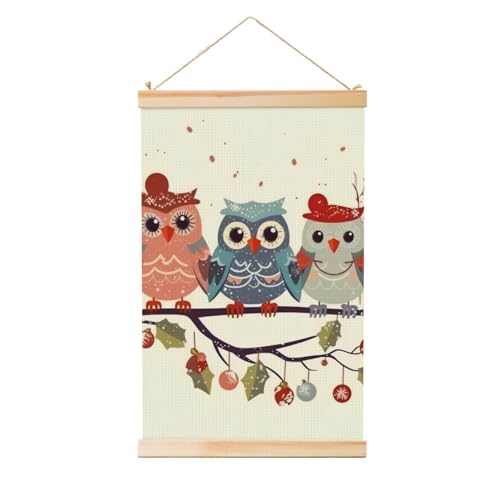 Poster de Noël hiboux suspendu crée une ambiance festive dans votre chambre à coucher