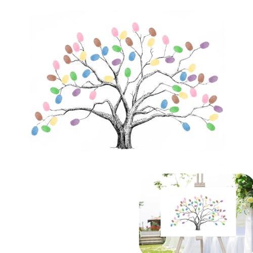 AIZHAZHA Árbol de Huellas Dactilares para Boda, Llienzo Huellas Boda,Árbol de Boda DIY, Libro de Invitados de Lienzo, Árbol de Huellas Dactilares Boda, Aniversario Cumpleaños Firma (6 Colores)