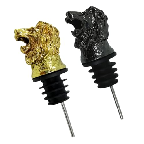 PRETYZOOM 2Pcs Lion Head Shaped Wine Bottle Caps Creative Wine Pourer Stoppers for Home Parties Lightweight Beverage Bottle Stopper Golden Black