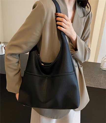 Fashion PU Leather Tote Bag Front Pockets Unisex Shoulder Handbag Soft Faux Leather Casual Daily Purse Work Travel4