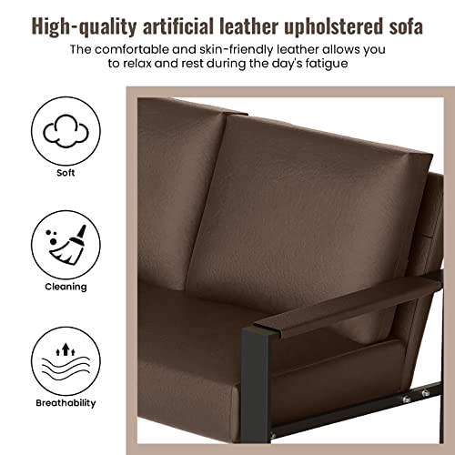 Dklgg Mid-Century Loveseats Sofa Couch, Faux Solid Leather Loveseat Sofa, Upholstered Faux Leather Couch 2-Seat Metal Armchair, Lounge Accent Chair For Living Room, Small Space, Studio, Apartment #TOP6
