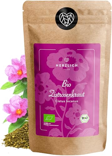 BIO Zistrosenkraut 200g - Cistus Incanus - 100% loses Zistrosenkraut naturbelassen geschnitten - Premium Bio-Qualität - per Hand geprüft und abgefüllt in Deutschland | Herzlich Natur