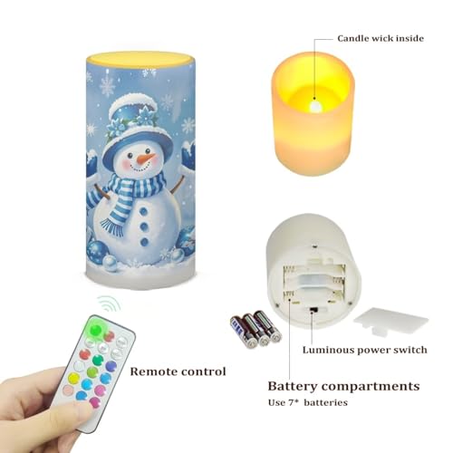 Image of Poceacles Snowman Snowflake Blue Flameless Light Candles Battery Operated Candles with Color Changing Timer Remote Control Tealights for Christmas Home Dinner Party Banquet Decor
