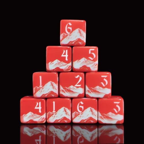 12PCS 16mm Red Acrylic Printed D6 Dice Set, White Snow Mountain Pattern Six-Sided Dice, Summit Mountain Graphic Dice for DND RPG Tabletop Game Outdoor Themed Collectible Gaming Gift - Image 2
