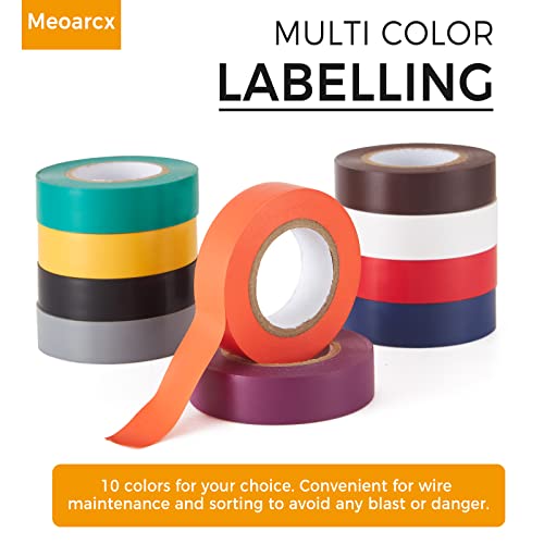 Meoarcx Colored Electrical Tape Vinyl Pvc-10 Pack 3/4 In X 60 Ft 5 Mil Waterproof Electric Tape Flame Retardant, Heat Resistant Insulation Tape Indoor Outdoor Wire Wrapping Harness Rainbow Multicolor #TOP3