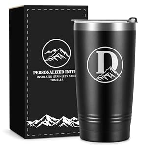 Wasocol Personalized Gifts for Men – Initial A-Z Insulated Tumbler, Birthday Gifts for Men Dad Grandpa Husband Boyfriend Brother Him, 20 oz Travel Coffee Mug with Lid(D)