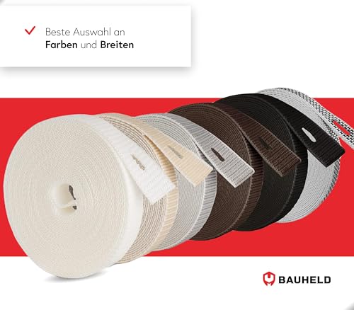 BAUHELD® 6m Rolladengurt 23mm Grau [Made in Germany] - Für Rolläden an Türen und Fenster [Hohe Reißfestigkeit und UV-Stabilität] - Rolladen-Gurtband passend auf Gurtwickler Aufputz Maxi