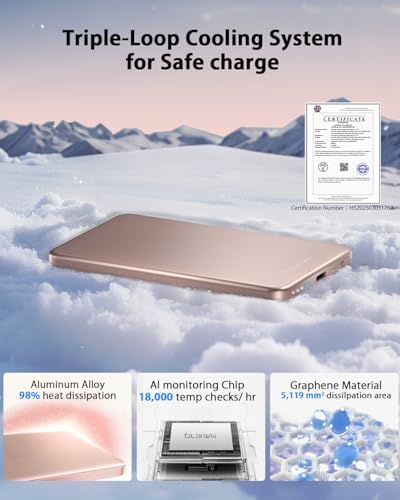 [0.3" Ultra Slim] [Alloy-Made] ULiXWH for Magsafe Portable Charger for iPhone, 2026 Upgrade 5000mAh Fast Charging Magnetic Power Bank, Wireless Battery Pack for iPhone 17 Air 16 15 Pro Max 14 13, Pink