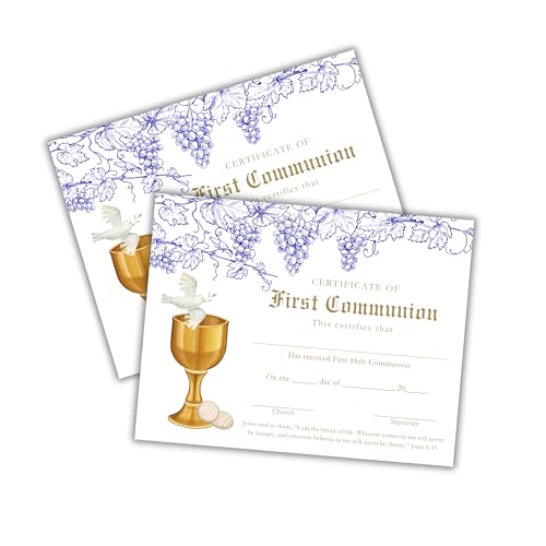 First Communion Catholic Certificate 30pk 8.5x11” Gold Wine Grapes Reconciliation Sacrament Confirmation Romar Rite Religious Milestone Teaching