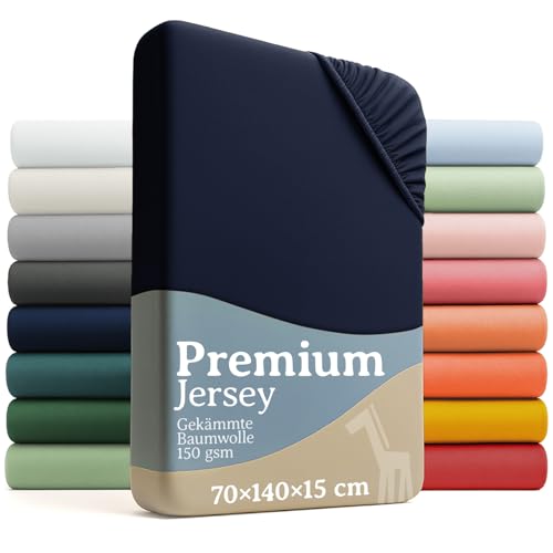 Laleni Premium Spannbettlaken, 70x140x15cm, für Babybett & Kinderbett, 100% Baumwolle, Oeko-TEX Zertifiziert, 2er Set, Blau