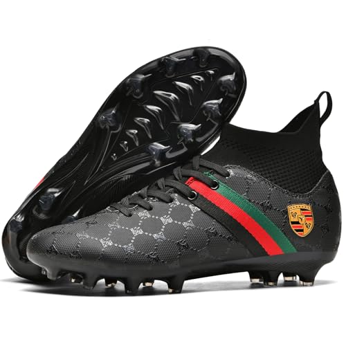 Kmrlofiy Crampons de Foot Homme Professionnel Chaussures de Foot Garçons High Top Spike Cleats Crampons Football Antidérapants Entrainement Athlétisme (Noir...