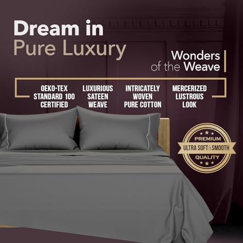 Image of TEXAS LINEN CO. 100% Egyptian Cotton Sheets Queen Size - 2000 Series Luxury Queen Bed Sheet Set, Silky Soft Cooling Sateen Weave, 17 inch Extra Deep Pocket Hotel Collection Sheets (4 Pc, Dark Grey)