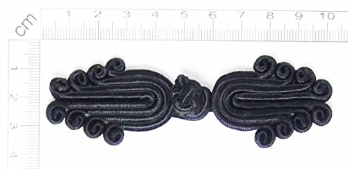 Chinese Frogs Button Closures Hook & Eye Fastener - Sewing Quilting Renaissance Dance Hawaiian Bridal Costumes Outfit Drapery Home Decor- Black-Curley Design - 1 Pair/Pk - #Fg02 #TOP1