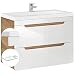 Produktbild Lomadox Badmöbel Waschtisch Set mit 81 cm Unterschrank und Keramik Waschbecken, Hochglanz weiß, 2 Softclose-Schubkästen