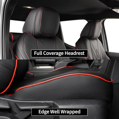 Image of EKR Custom Fit Tacoma Front Car Seat Covers for Toyota Tacoma (Petrol & Hybrid) 2024 2025 2026 Double cab SR /SR5 /TRD Sport /TRD Off-Road /Limited - Front Row Only,Faux Leather(Black with Red Trim)