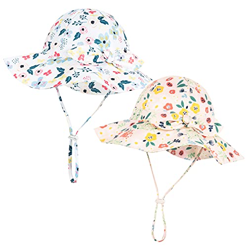 Image of Baby Girl Sun Hat with UPF 50+ Outdoor Adjustable Beach Hat with Wide Brim Bucket Hats