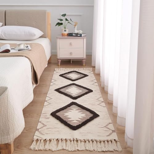 Image of Hand Woven 100% Natural Cotton Export Quality Designer Rug,Carpet, Bed Side Runner for Bedroom,Living Room, Size-2x5 feet or 60 cms x 152 cms (Brown Tuft)