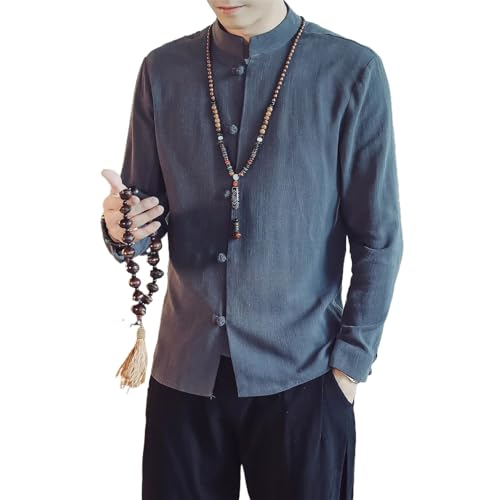 Chemise coton et lin homme col montant pour éviter la chaleur en été