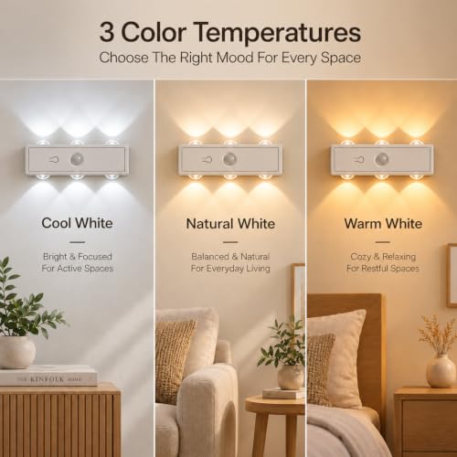 Lazukes Motion Sensor Wall Light Rechargeable Battery Operated Wall Sconces | Wireless No Drill Indoor Lamp, Peel and Stick 3CCT Magnetic Adhesive Wall Sconce for Hallway Stair Bedroom Closet - image 7