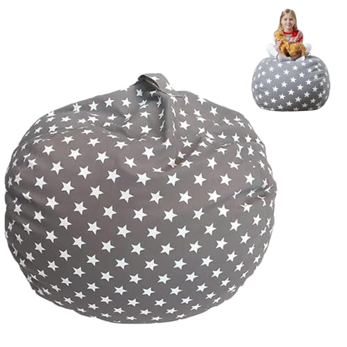 Bolsa Almacenamiento Juguetes Felpa, Lona Bolsa De Frijoles Rellenable, Puffs Plegable para Niños, Grande Bolsa Puff para Guardar para Organizar Juguetes, Ropa (Estrellas Grises, 22 Pulgadas)