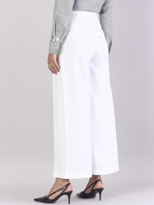 White Trouser Pants for Women | Solid | Formal Office Wear | High Waist | Pleated | Straight Fit | Side Pockets4