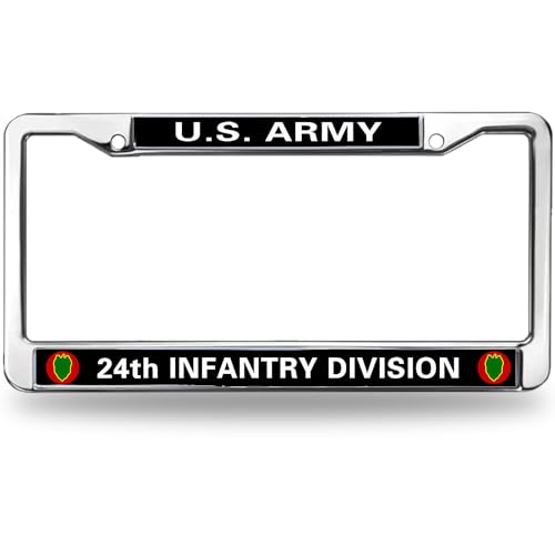 Image of 24th Infantry Division License Plate Frame Anti-Theft Proud Military Infantry License Plate Frame for Birthday Gift