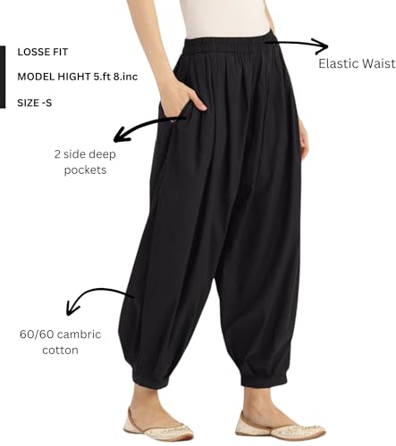 Image of Women's Cambric Cotton Afghani Patiala Salwar - Loose Fit, Elastic Waist, Deep Pockets | Ethnic & Casual Wear