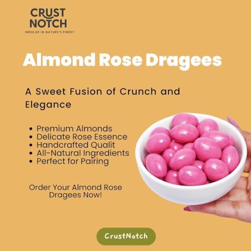 Image of CrustNotch Premium Almonds Rose Dragees | Whole Almonds Enrobed in Rich Milk Chocolate with Delicate Rose Flavor | Gourmet Chocolate Covered Nuts | Perfect For Gift | 200gm