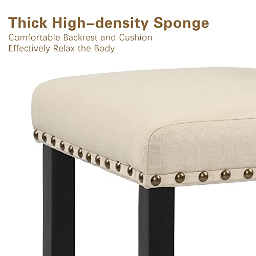 Dagonhil Modern 24 Inch Nail Head Counter Height Bar Stools With Black Wood Legs,Upholstered Bar Chair For Kitchen, Nailed Trim, Beige, Set Of 2 #TOP3