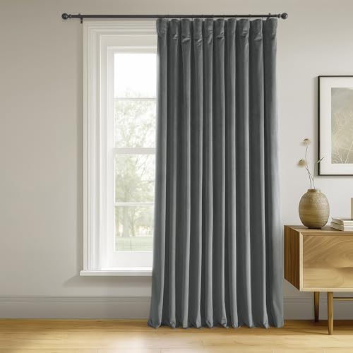 HPD Half Price Drapes Signature Velvet Thermal Blackout Curtains for Living Room 84 Inch Long (1 Panel) Rod Pocket Insulated Blackout Curtains for Bedroom Window Curtains, 100W x 84L, Natural Grey
