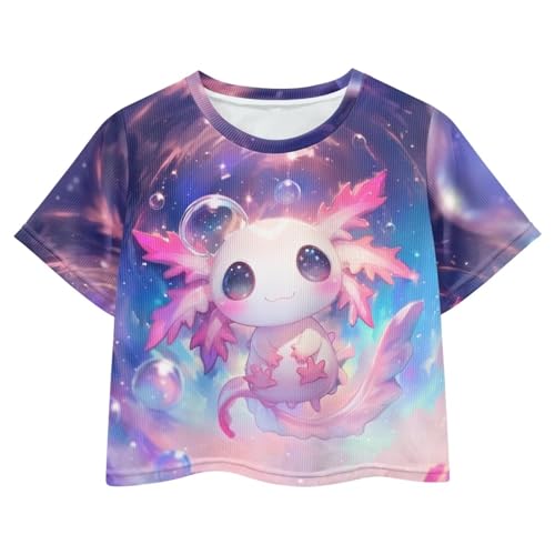 Image of Girls Fashion Crewneck Tee Shirts Casual Short Sleeve Crop Top Summer Outfits 5-14 Years Old