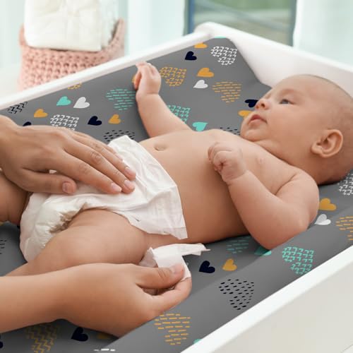 Image of BROLEX Changing Pad Covers for Baby: Boy Girls Ultra Stretchy Soft 2 Pack, Heart Pattern