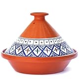 Kamsah Hand Made and Hand Painted Tagine Pot | Moroccan Ceramic Pots For Cooking and Stew Casserole Slow Cooker (Medium, Bohemian Blue)