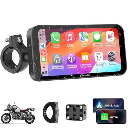 Carpuride W603 Pantalla Carplay para Motocicleta, CarPlay Inalámbrico y Android Auto para Moto, Control Remoto, Pantalla Táctil Impermeable de 6,3', Audio BT, Navegación GPS, Siri, Asistente de G00gle