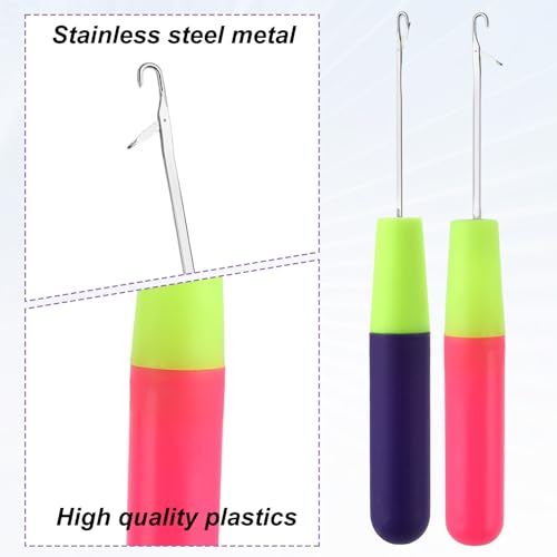 2 Pcs Latch Hook Needle Crochet Serging Crochet Hook Latch Hooks Tool for Braids Repair Tool Multi-Purpose Knitting Needle for Hair Extension Micro Braids - Thumbnail 7