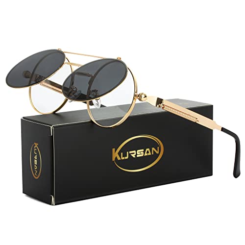 Kursan Vintage Round Flip Up Sunglasses for Women Men Hippie Style Circle Sun Glasses2