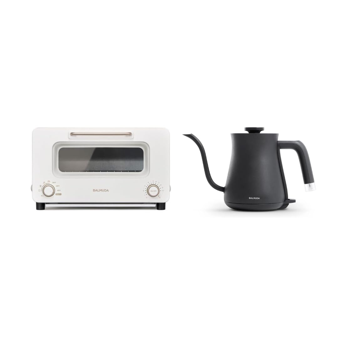 BALMUDA Combo Pack: The Toaster Pro Off-white & The Kettle Black | Steam Oven Toaster & Electric Gooseneck Kettle