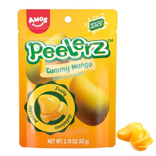 Amos Peelerz Mango Gummy Candy, Peeleble Gummy Mango Peeling Candy,Resealable 2.19oz Bag Candy (Pack of 3)