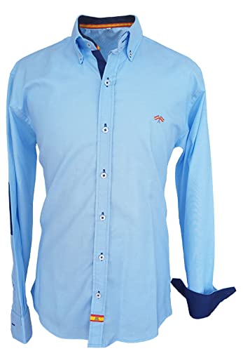 Pi2010 Camisa Bandera de España Hombre Celeste con Marino, Fabricado en España, Talla XXL