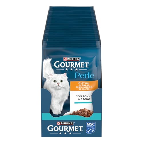 Purina Gourmet Perle Filettini in Salsa Cibo Umido per Gatti con Tonno, 26 Buste da 85g