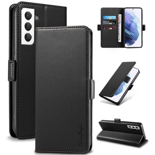 Yunubeyii Cover Libro per Samsung Galaxy S21 5G - [Blocco RFID] Luxury PU Leather Portafoglio Card Holder Magnetic Phone Custodia con Kickstand, Cover Protettiva Antiurto, Nero