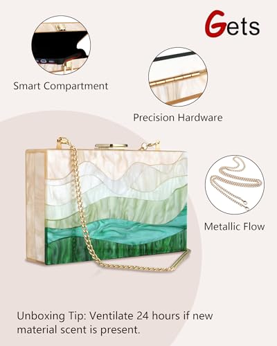 Image of Gets Acrylic Purses and Handbags for Women Multicolor Perspex Geometric Patterns Box Clutch Banquet Evening Crossbody Handbag