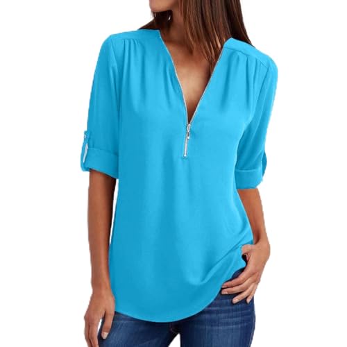 T Shirts for Women Summer Fall Vneck Chiffon Loose Fit Long Plain Tee Shirt Tops Women 2024 Y2K