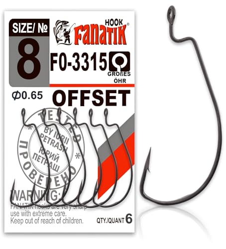 FANATIK Haken Offset FO-3315 gr. 8, 6, 4, 2, 1, 1/0, 2/0, 3/0, 4/0, 5/0 jig Angel Fishing Hook für Gummiköder (Schwarz, 28mm - #6-6 Stück)