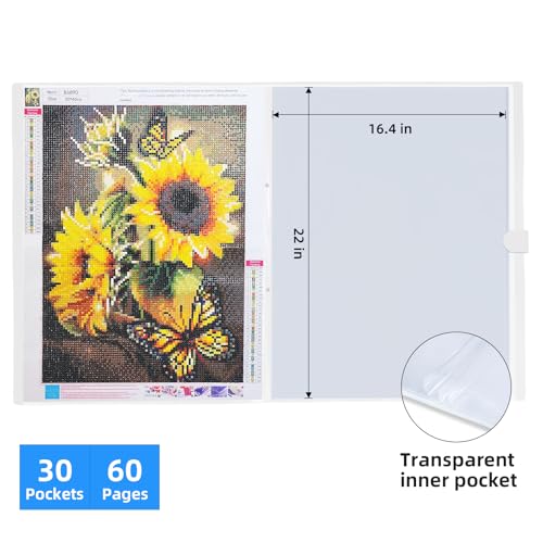 Image of Diamond Art Storage Book with Accessories Painting Storage for Diamond Painting Kits, Tools & Supplies Album 22x16.4inch Art Collection Binder Book A2 Folder 50x40cm(White)