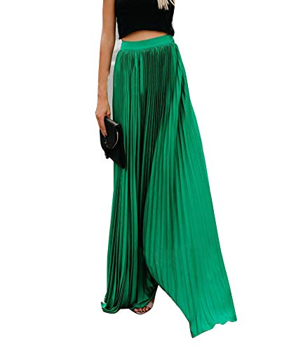 Wenchuang Falda Larga de Estilo Bohemia de Cintura Alta para Mujer Plisada Falda Maxi Verde XL Cover