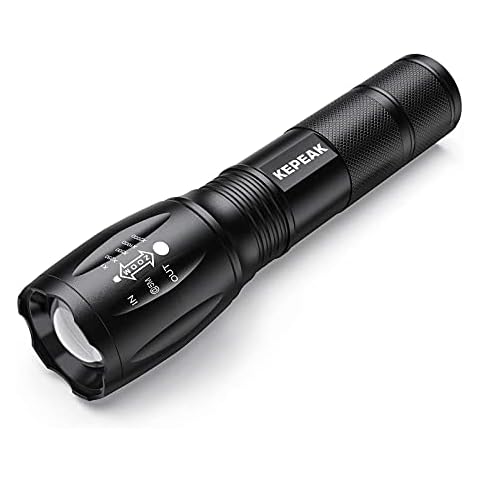 KEPEAK 1000 Lumen Small LED Torch, Battery Powered Bright Torches, Zoom Flashlight can Long Shot and Floodlight, 5 Light Modes, Bottom Push Button Switch and Anti-Slip Handle Design Cover